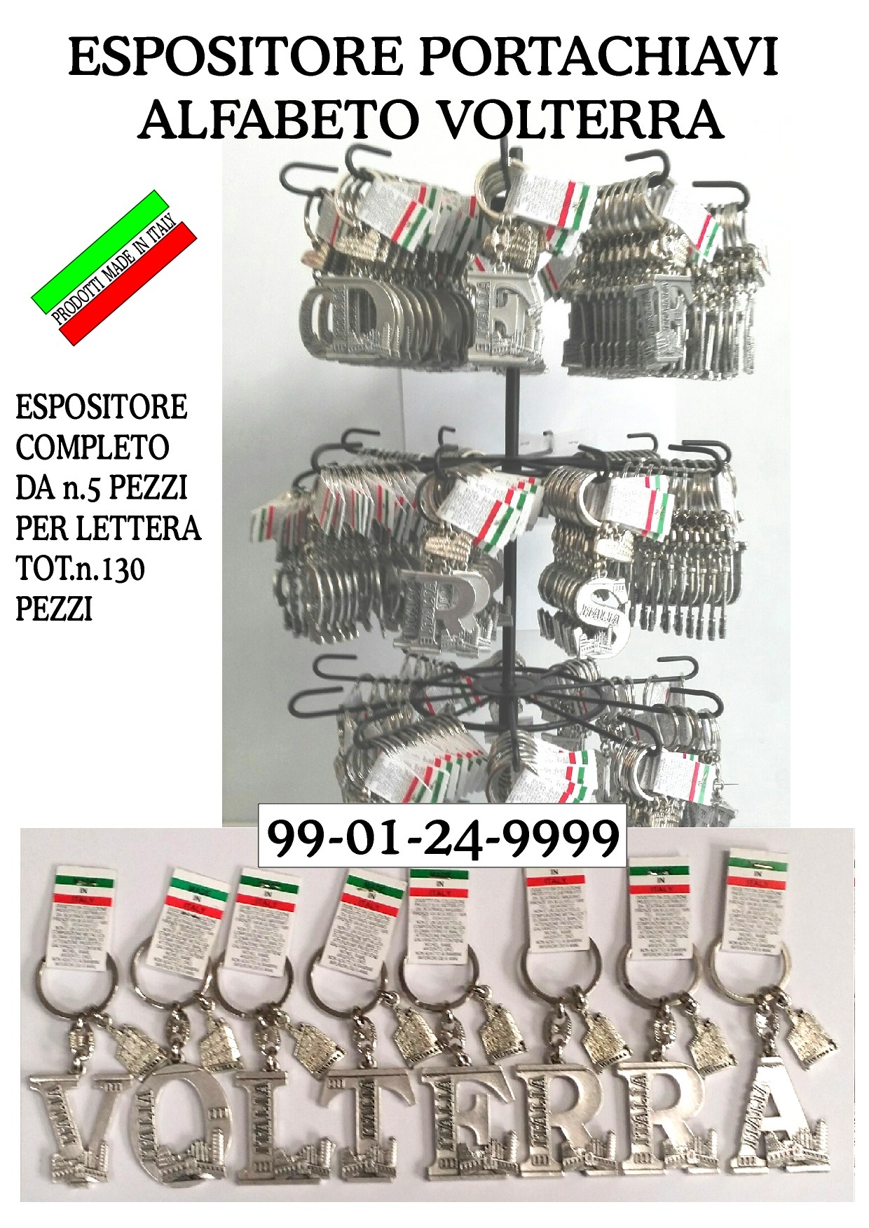 99-01-24-9999 Espositore Portachiavi Alfabeto Volterra n.5 Pezzi per Totale 130 