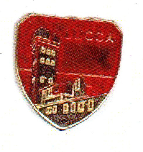97-02-07-0013 Magneti Metallo Smalto Lucca Torre Rosso CONFEZIONI da n.10 Pz.