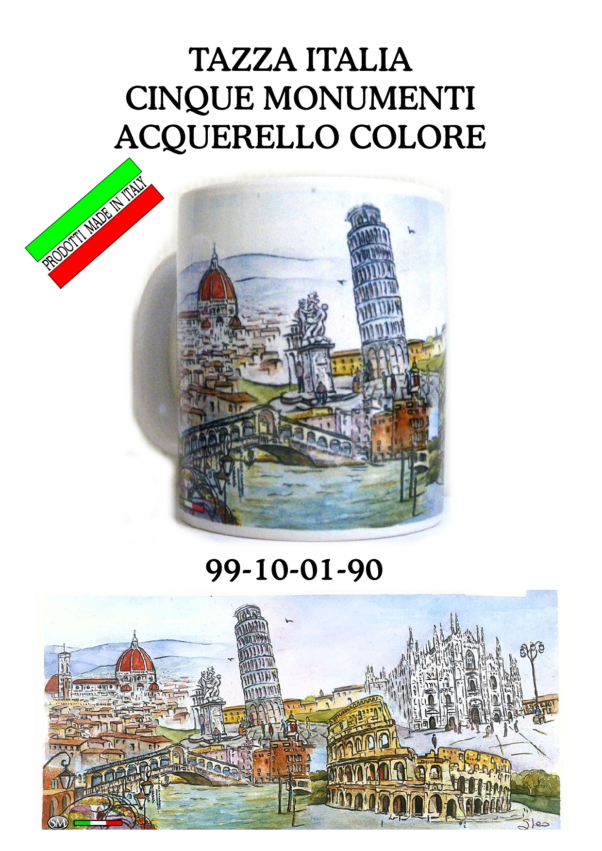 18-10-01-0090 Tazze Italia 5 Monumenti Acquerello Colore CONFEZIONI da n.1 Pz.
