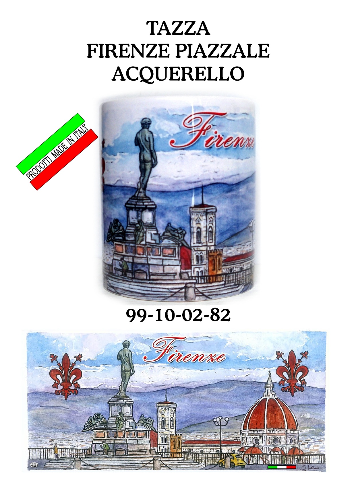 18-10-02-0082 Tazze Firenze Vista Piazzale Acquerelli CONFEZIONI da n.1 Pz.