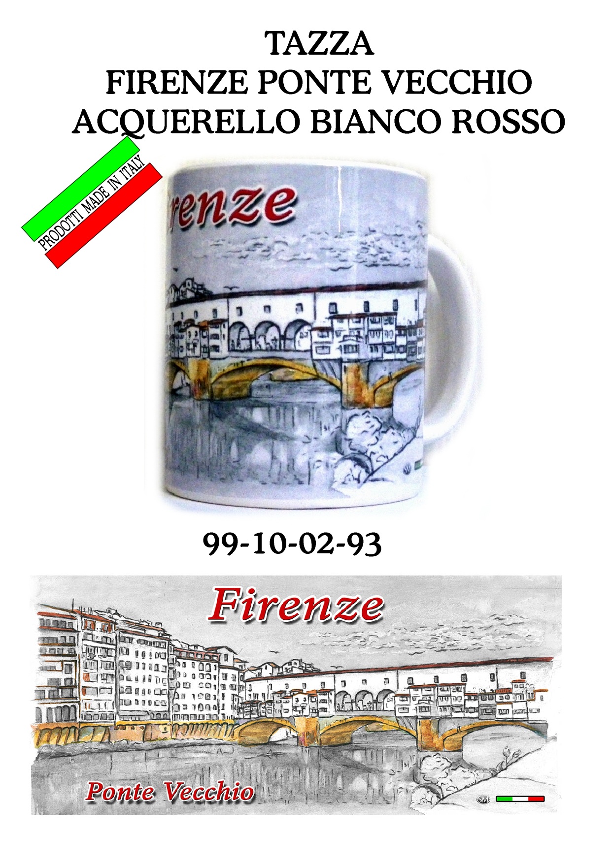 18-10-02-0093 Tazze Firenze Ponte Vecchio Bianco Rosso CONFEZIONI da n.1 Pz.