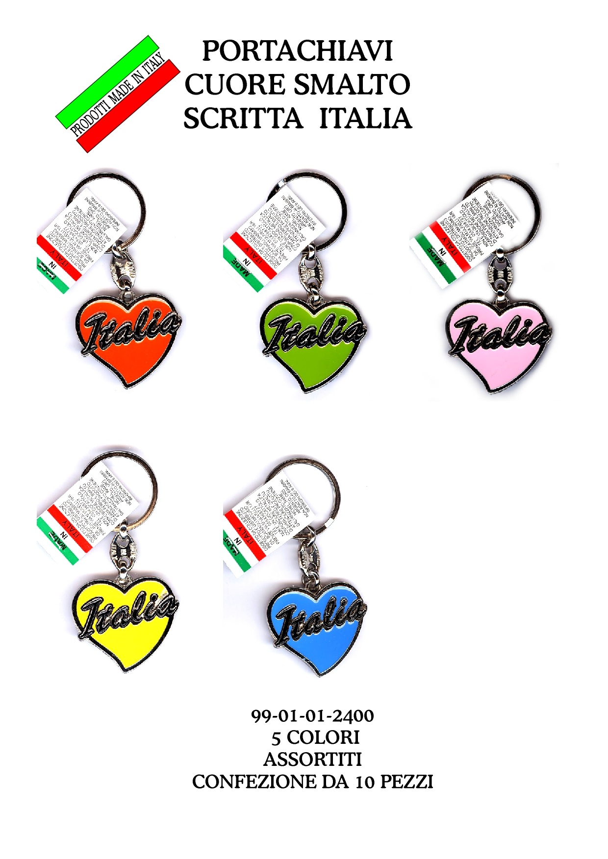 99-01-01-2400 Portachiavi Italia Cuore Colori Assotiti CONFEZIONI da n.10 Pz.