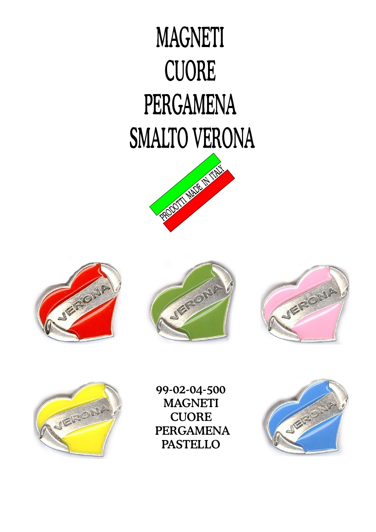 99-02-04-0500 Magneti Verona Cuore Pergamena Colori Assortiti CONFEZION.10 Pz.