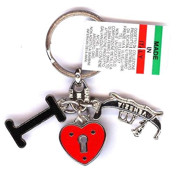99-01-09-1831 Portachiavi I+Cuore Rosso+Gondola CONFEZIONI da n. 10 Pz.
