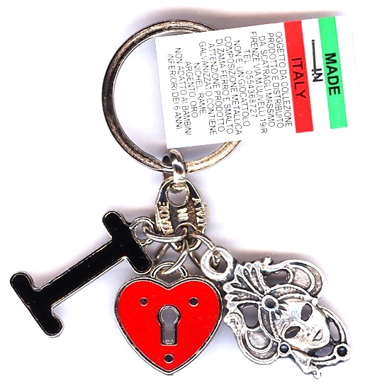 99-01-09-1832 Portachiavi I+Cuore Rosso+Maschera CONFEZIONI da n. 10 Pz.