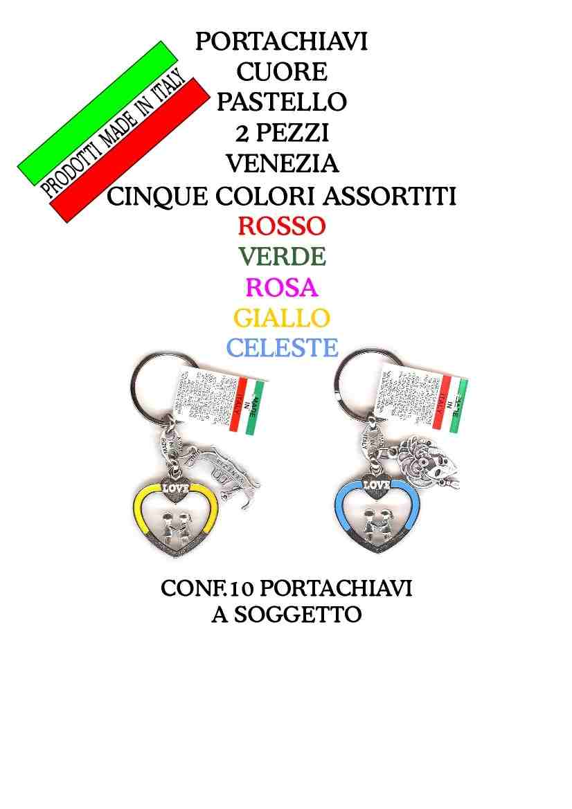 99-01-09-7700 Portachiavi Cuore Bambini+Gondola Col. Ass.CONFEZIONI da n. 10 Pz.