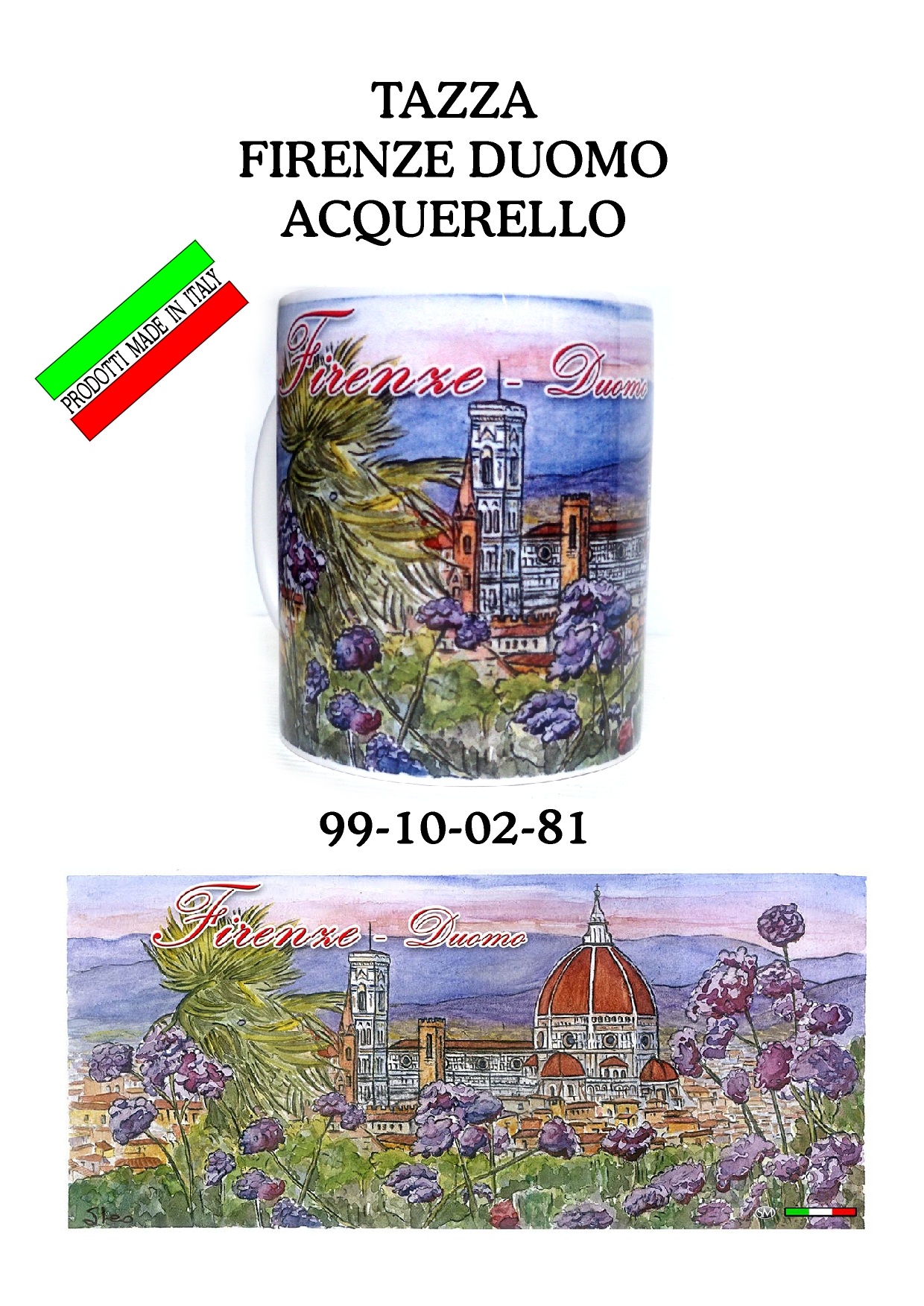 18-10-02-0081 Tazze Firenze Duomo Panorama Acquerelli CONFEZIONI da n.1 Pz.