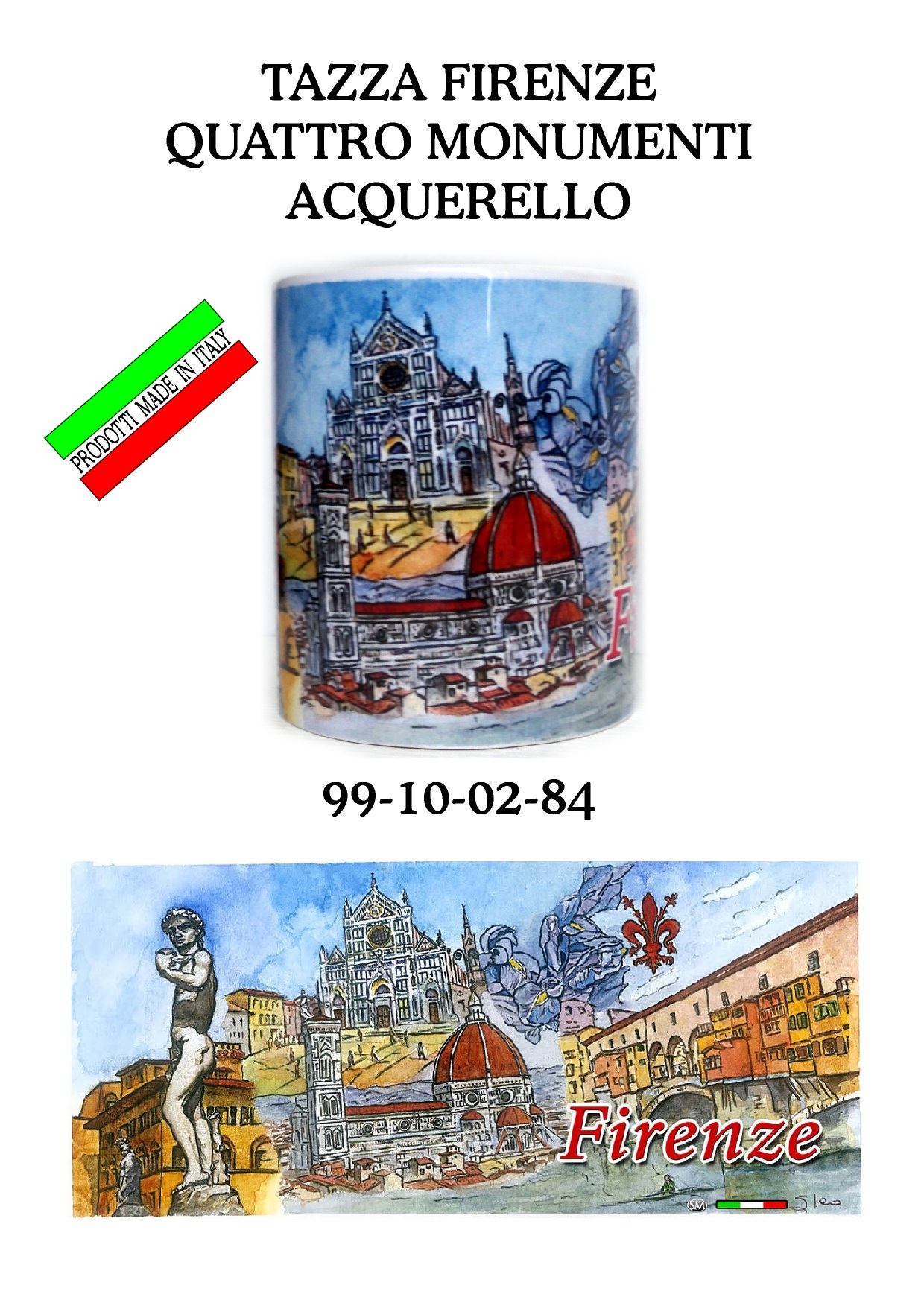 18-10-02-0084 Tazze Firenze 4 Monumenti Acquerelli CONFEZIONI da n.1 Pz.