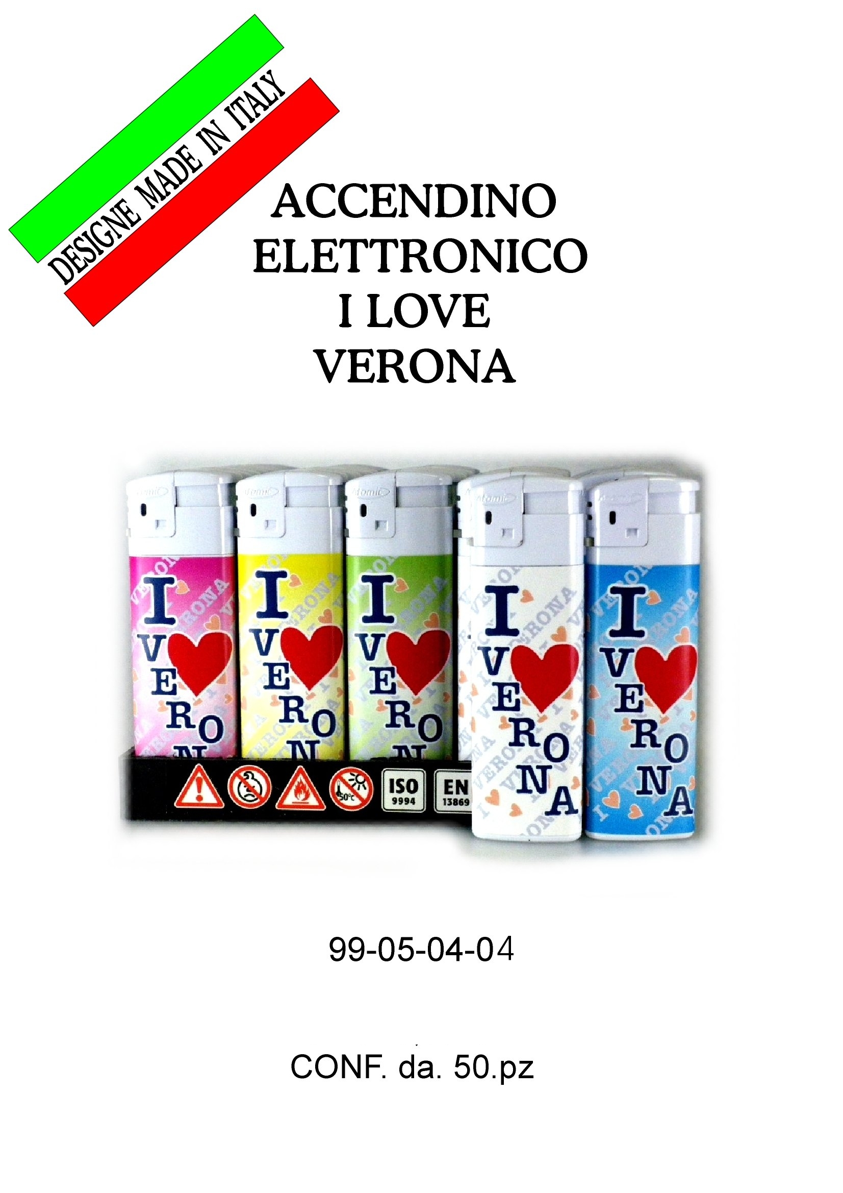 99-05-04-0004 Accendini Verona Gettabili I Love Verona CONFEZIONI da 50 Pz.