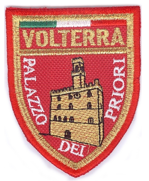 99-06-24-0007 Toppe Scudo Volterra Palazzo Priori Rosso CONFEZIONE da n.10 Pz.