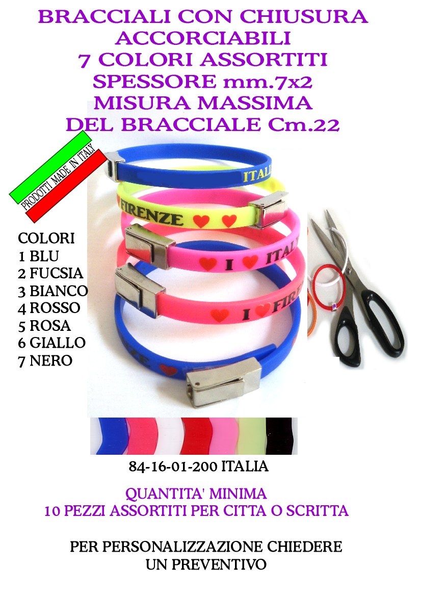 84-16-01-0200 Bracciali Accorciabili in Gomma Colori Assortiti CONFEZ. n.10 Pz.
