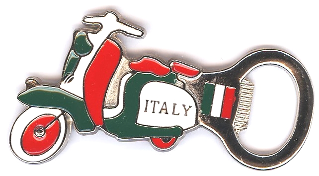 99-12-01-6019 Stappabottiglie Italia Scooter Tricolore CONFEZIONI da n.10 Pz.