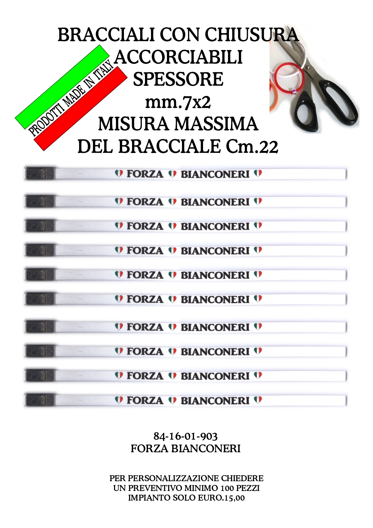 84-16-01-0903 Bracciali Accorciabili in Gomma Bianconeri CONFEZIONI da n.10 Pz.