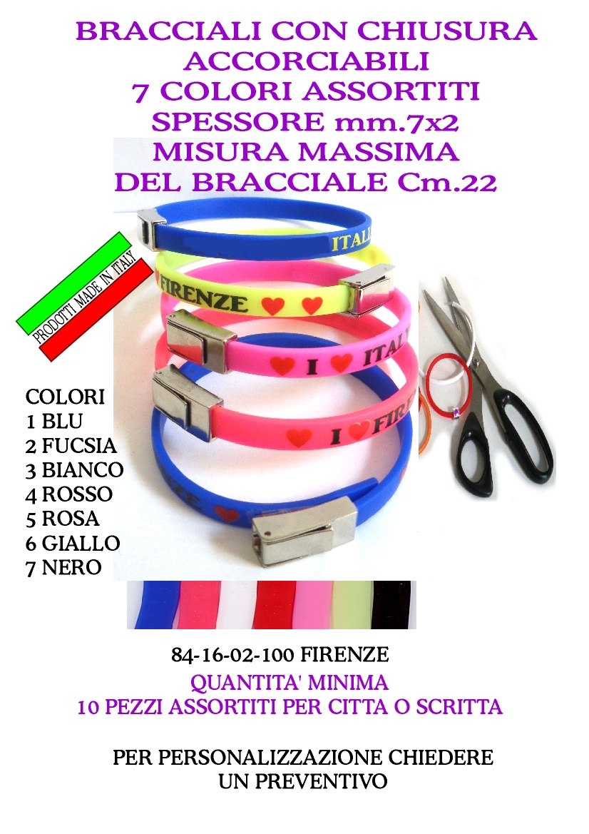84-16-02-0100 Bracciali Firenze Gomma Accorciabili CONFEZIONE da n.10 Pz.