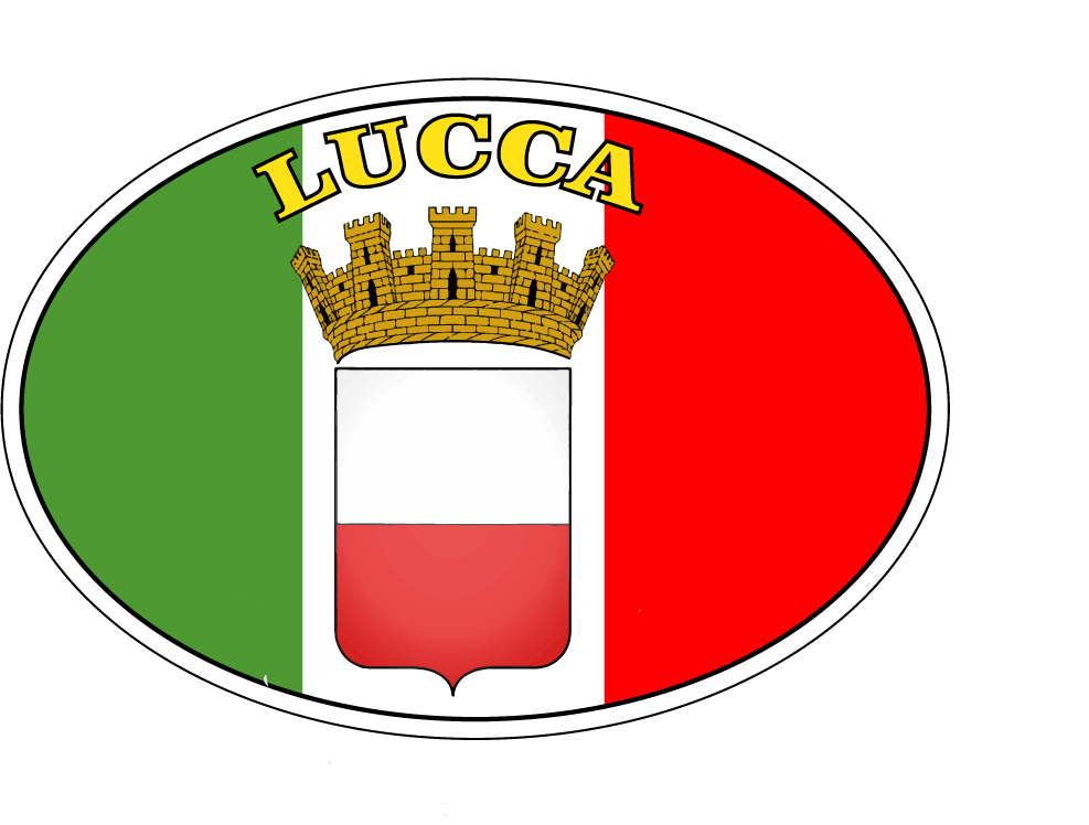 99-08-07-0851 Adesivi Lucca Ovale Tricolore Stemma CONFEZIONE da 5 Pz