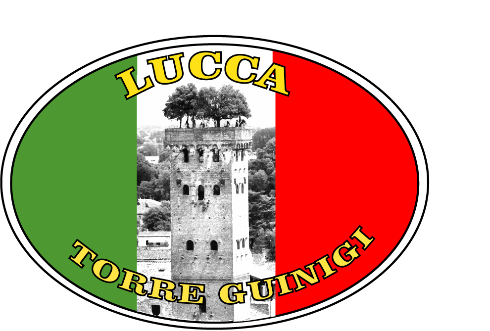 99-08-07-0852 Adesivi Lucca Ovale Tricolore Torre Guinigi CONFEZIONE da 5 Pz