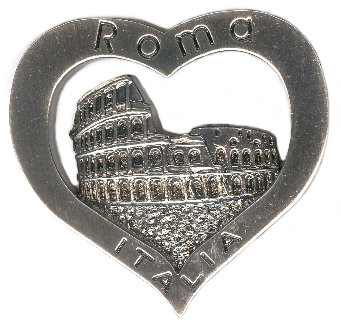 99-02-03-0095 Magneti Roma Cuore Argento Colosseo CONFEZIONI.da n. 10 Pz.
